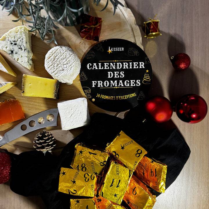 Calendrier de l'Avent Luisier Affineur : 24 fromages emballés en papier doré numérotés